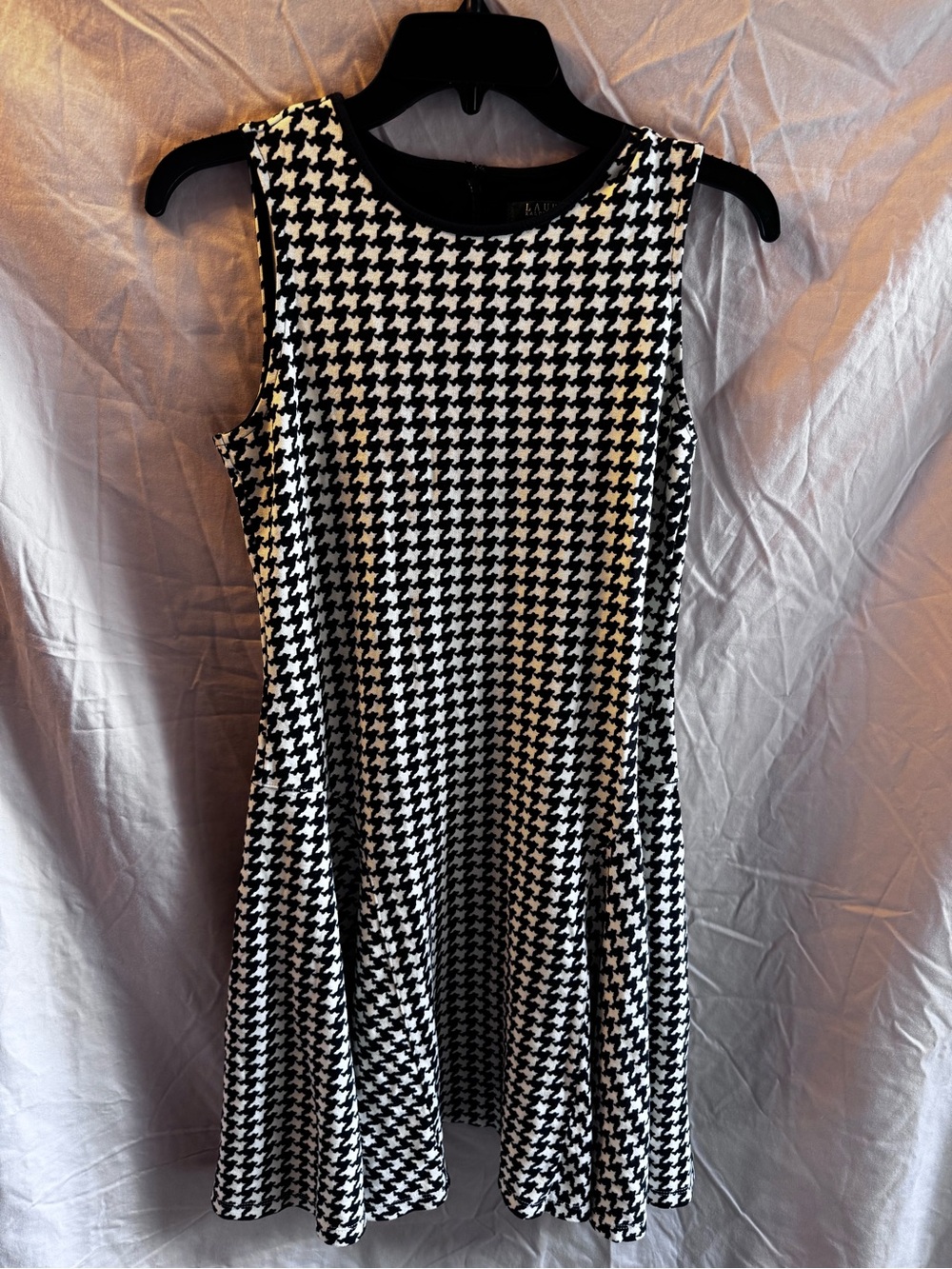 Ralph Lauren Black & White Houndstooth Sleeveless Fit-and-Flare Dress